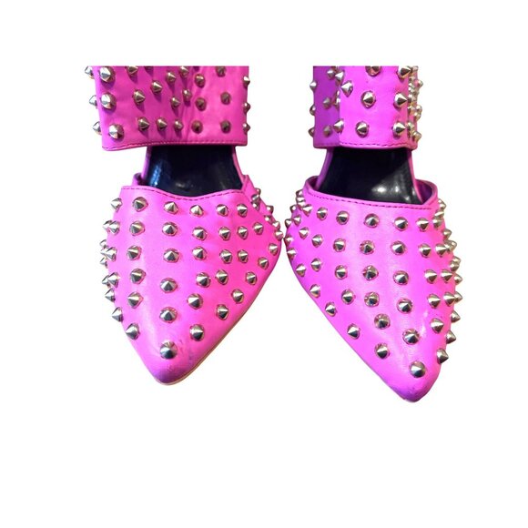 Studded Passion Pink Open-Toe Heels By Red Kiss Size 11 4.5" Stiletto Heel Back - Picture 7 of 8